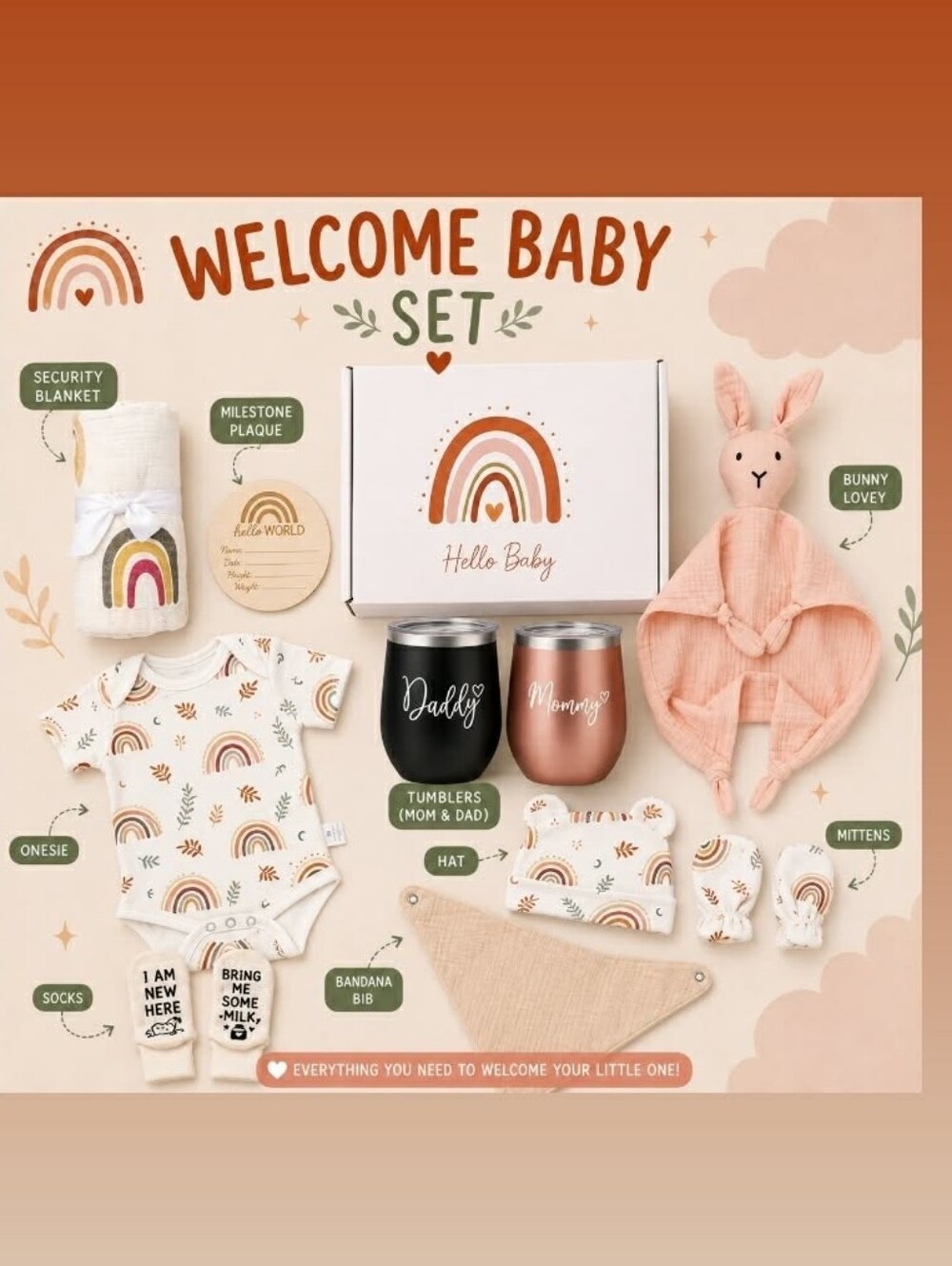 Welcome Baby Set - Peach Rainbow Newborn Gift Box Girls